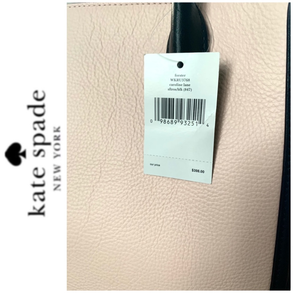 NWT Kate Spade genuine leather tote blush black - Picture 5 of 10